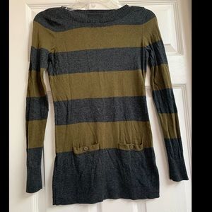 Loft Gray and Green Striped Sweater SZ: XS